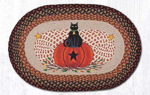 Black Cat Pumpkin Braided Rug-Lange General Store