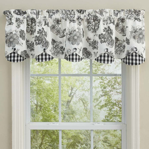 Black Check Geranium Layered Valance-Lange General Store