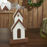 Brown Roof White Church Wooden Figurine-Lange General Store