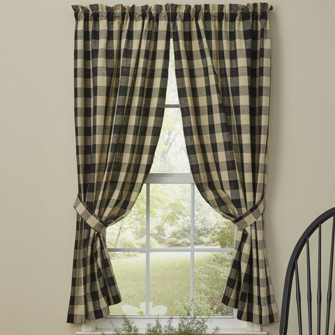 Wicklow Black and Tan Check Short Panel Curtains-Lange General Store