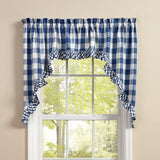 Buffalo Blue and White Check Ruffled Swags-Lange General Store