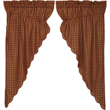 Burgundy Check Prairie Short Panel Curtains-Lange General Store