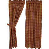 Burgundy Check Scalloped Short Panel Curtains-Lange General Store