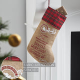 Burlap Natural Plaid Santa's Workshop Stocking-Lange General Store