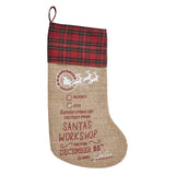 Burlap Natural Plaid Santa's Workshop Stocking-Lange General Store