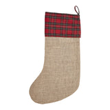 Burlap Natural Plaid Santa's Workshop Stocking-Lange General Store