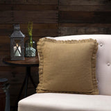 Burlap Natural Ruffled Fringed Pillow-Lange General Store