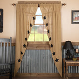 Burlap with Black Stars Long Prairie Curtains-Lange General Store