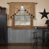 Burlap with Black Stars Prairie Swag Curtains-Lange General Store