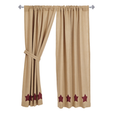 Burlap with Burgundy Stars Short Panel Curtains-Lange General Store