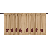 Burlap with Burgundy Stars Tier Curtains 24"-Lange General Store