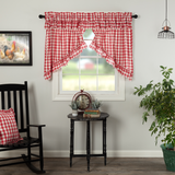 Annie Red Buffalo Check Ruffled Prairie Swag Curtains-Lange General Store