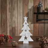 Christmas Tree w/ Stars White Wooden Figurine-Lange General Store