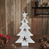 Christmas Tree w/ Stars White Wooden Figurine-Lange General Store