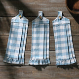 Dusk Blue Check Button Loop Tea Towel Set of 3-Lange General Store