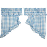 Dusk Buffalo Blue Check Ruffled Prairie Swag Curtains-Lange General Store