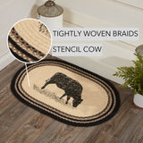 Farmstead Charcoal Cow Braided Oval Rug-Lange General Store