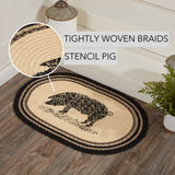 Farmstead Charcoal Pig Braided Oval Rug-Lange General Store