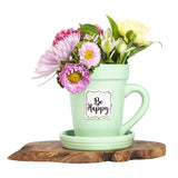 Green Flower Pot Mug - Be Happy-Lange General Store