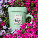 Green Flower Pot Mug - Be Happy-Lange General Store