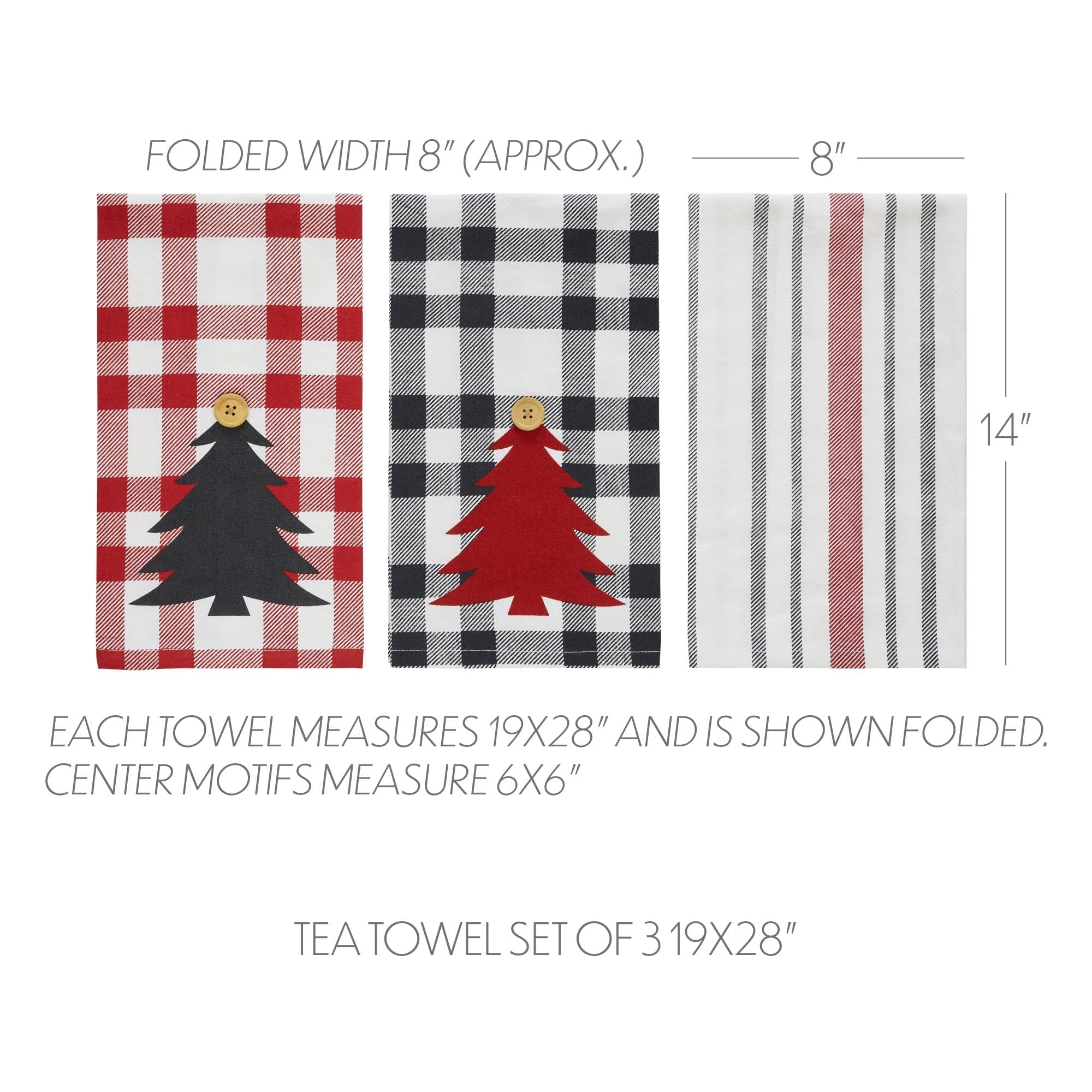 Christmas Cabin Plaid Kitchen Towel Set of 3 Cotton Holiday Winter