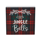 Jingle Bells Plaid Block Sign-Lange General Store