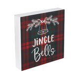 Jingle Bells Plaid Block Sign-Lange General Store