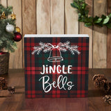 Jingle Bells Plaid Block Sign-Lange General Store