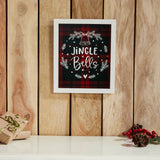 Jingle Bells Wreath Plaid Framed Wall Hanging Sign-Lange General Store