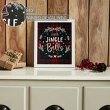 Jingle Bells Wreath Plaid Framed Wall Hanging Sign-Lange General Store