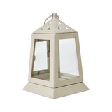 Metal Lantern Antique White Tealight Holder 7"-Lange General Store