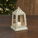 Metal Lantern Antique White Tealight Holder 7"-Lange General Store