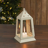 Metal Lantern Antique White Tealight Holder 9"-Lange General Store