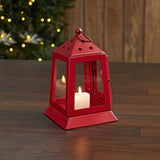 Metal Lantern Barn Red Tealight Holder 7x4.5x4.5-Lange General Store