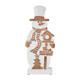 Snowman With Welcome Signed Carved Wooden Figurine-Lange General Store