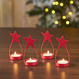 Star Tealight Holder Barn Red Set of 4-Lange General Store