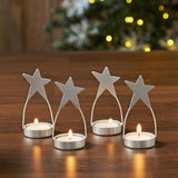 Star Tealight Holder Silver Set of 4-Lange General Store