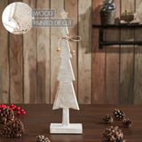 Star Top Christmas Tree Narrow White Wooden Figurine-Lange General Store