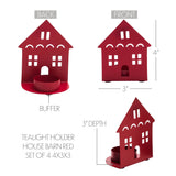 Tealight Holder House Barn Red Set of 4-Lange General Store