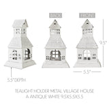 Tealight Holder Metal Village House A Antique White-Lange General Store