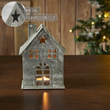 Tealight Holder Metal Village House E Antique Grey-Lange General Store