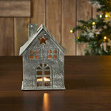 Tealight Holder Metal Village House E Antique Grey-Lange General Store