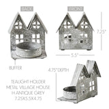 Tealight Holder Metal Village House H Antique Grey-Lange General Store