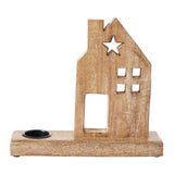 Tealight Holder Wooden Saltbox House w/ Star Natural-Lange General Store