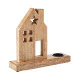 Tealight Holder Wooden Saltbox House w/ Star Natural-Lange General Store