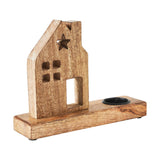 Tealight Holder Wooden Saltbox House w/ Star Natural-Lange General Store