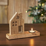 Tealight Holder Wooden Saltbox House w/ Star Natural-Lange General Store