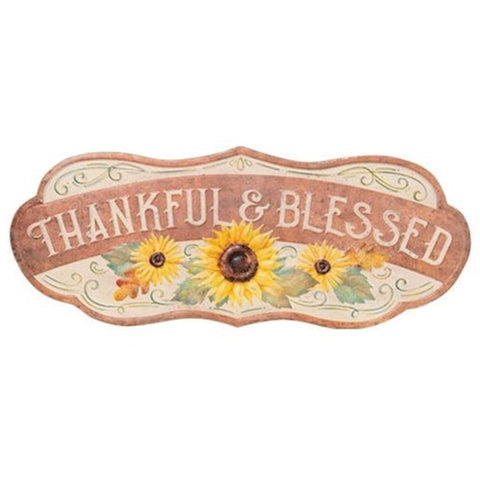 Thankful & Blessed Sunflower Distressed Metal Sign-Lange General Store