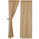 Tobacco Cloth Khaki Fringed Panel Curtains-Lange General Store