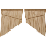 Tobacco Cloth Khaki Fringed Prairie Swag Curtains-Lange General Store